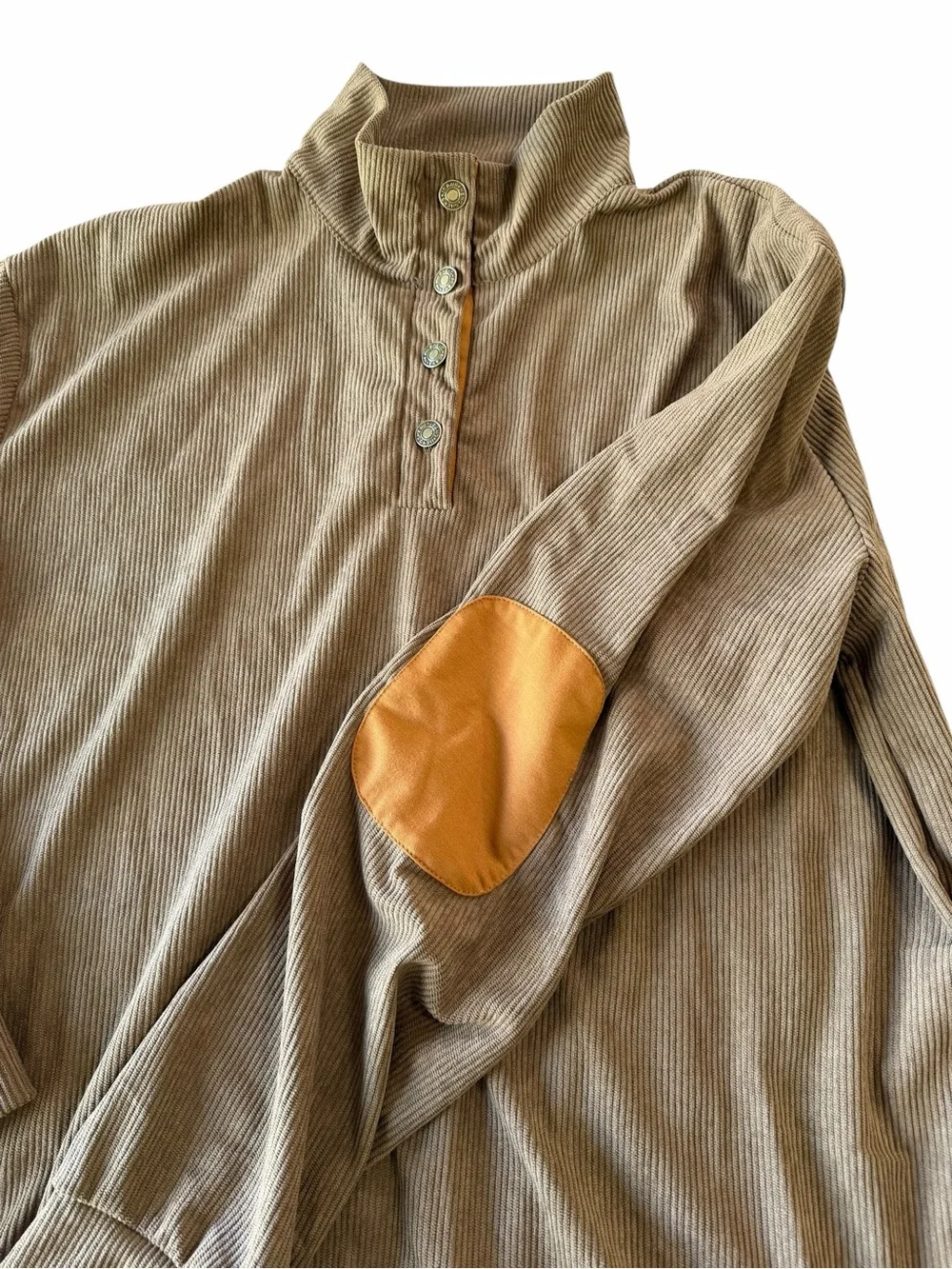 Men's Corduroy Style 4 Button Stand Up Collar Long Sleeve Shirt Size XL #260824